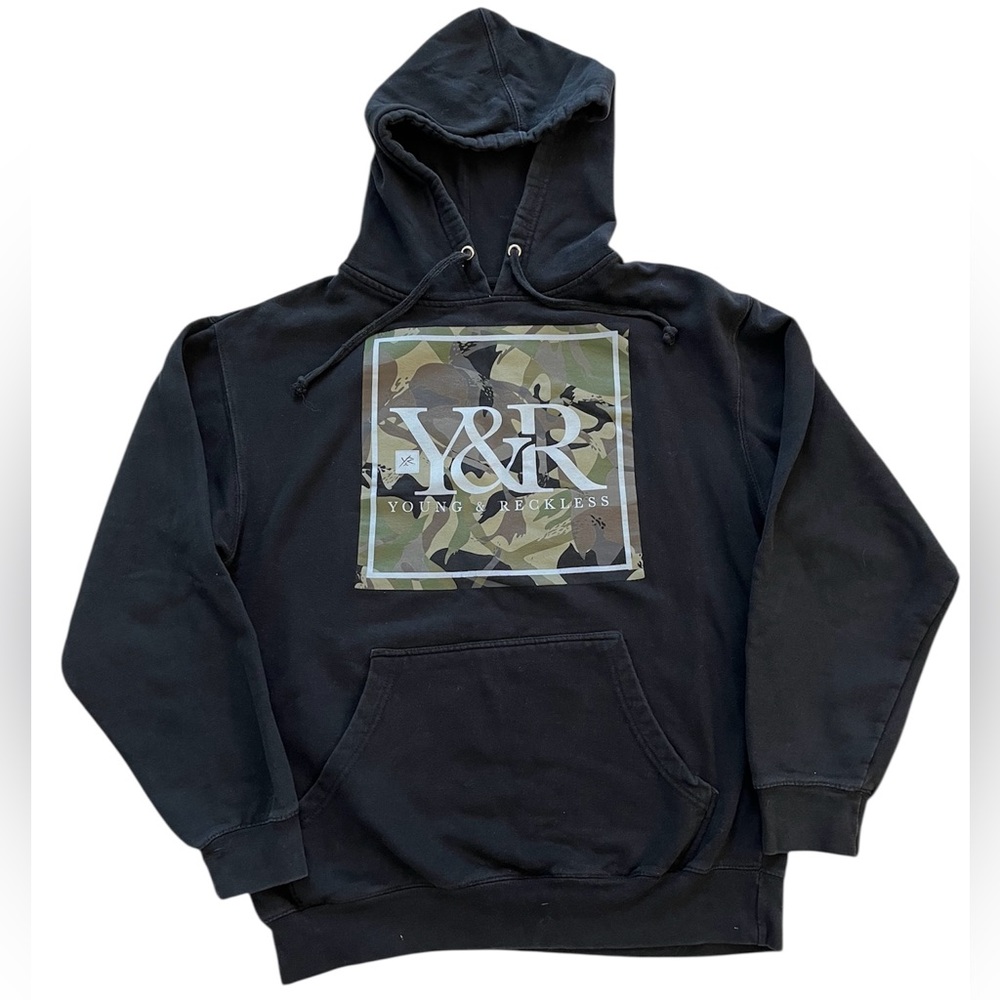 Young & Reckless black camo logo hoodie Y2K